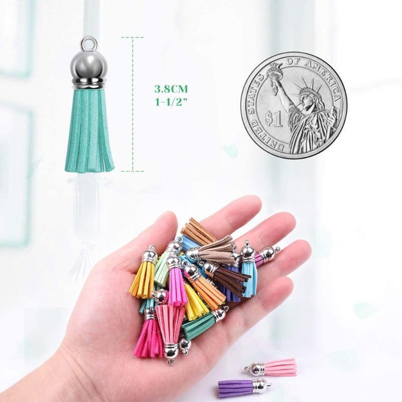 140x/Set Mixed Colors Leather Keychain Tassels Bulk Keychain Charms DIY Jewelry