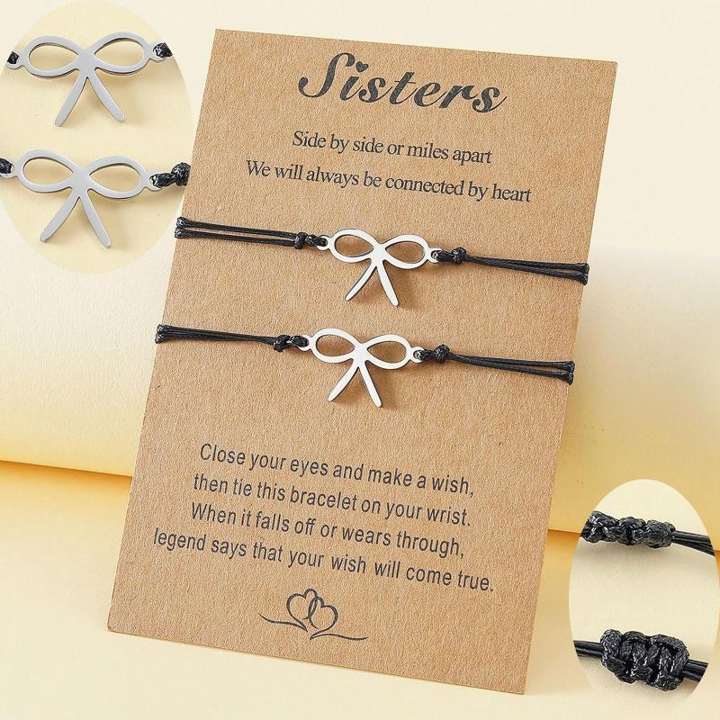 2x Girls Jewelry Bow-knot String Charm Bracelets Sister Bracelet Friendship Gift