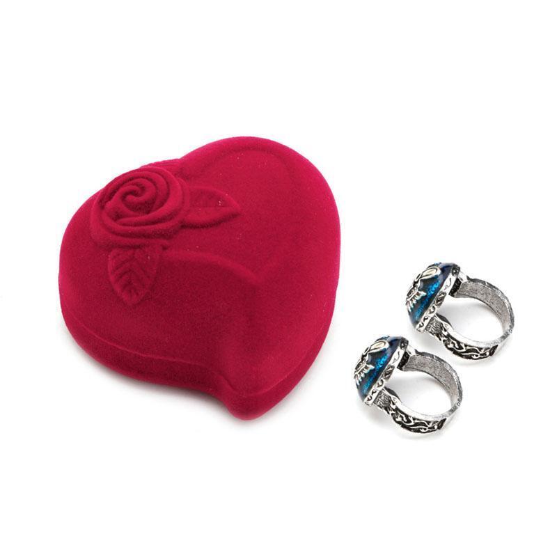 Fashion Double Ring Box Velvet Jewelry Storage Case Rose Flower Heart Shape Gift