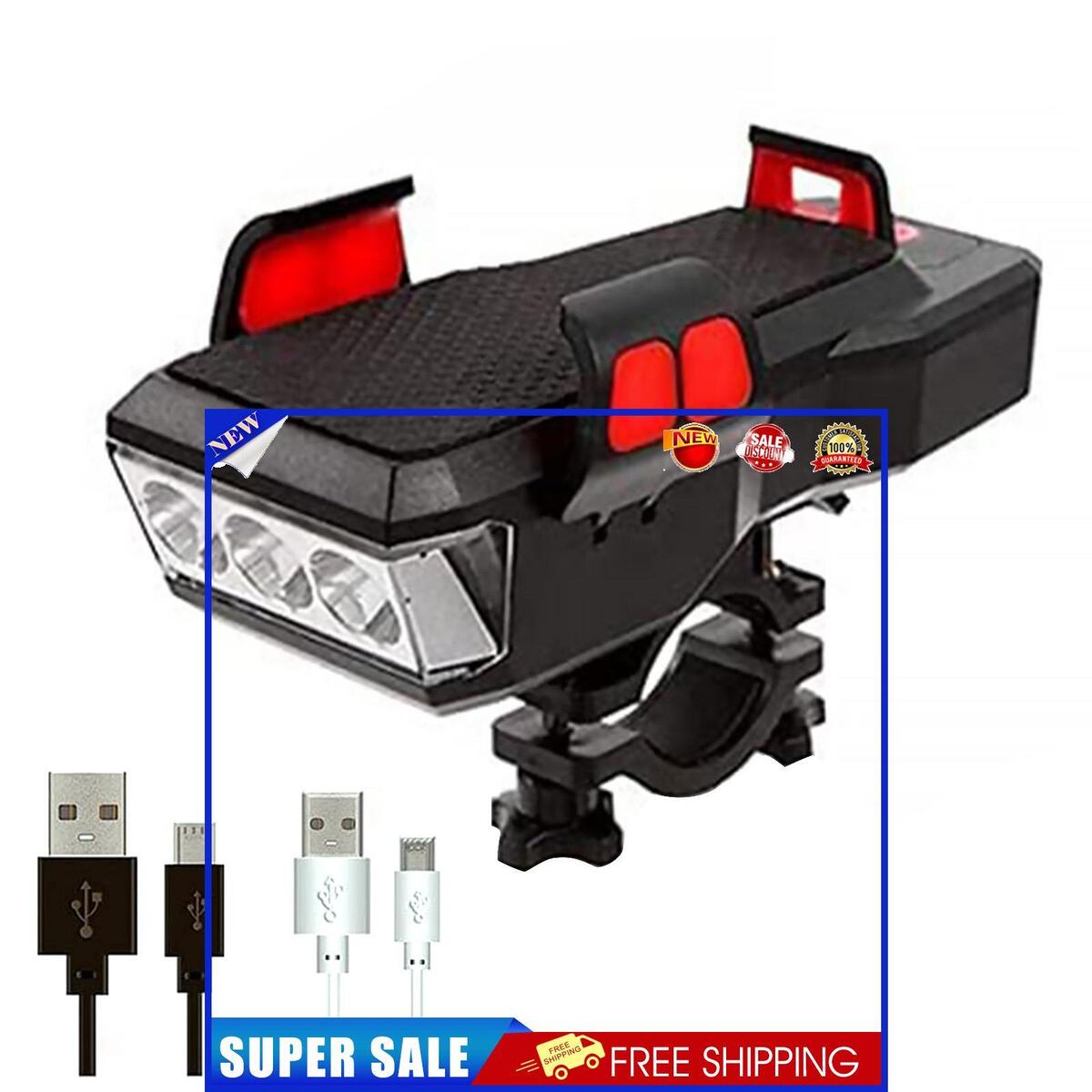 Bicycle LED Light Set with Phone Rack & Horn Alert & Power Bank Waterproof
