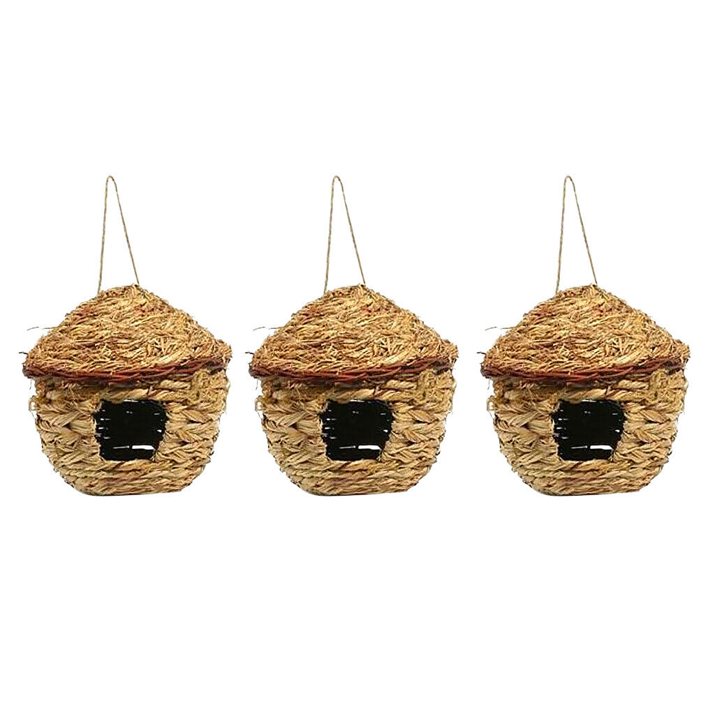 3Pcs  Hanging Breeding Small Birdhouse Grass Weave for Canary Finch