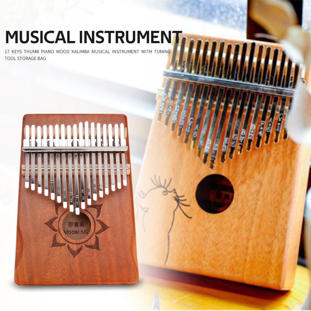 17 Keys Wood Mahogany Kalimba Finger Thumb Piano with Tuner Storage Bag