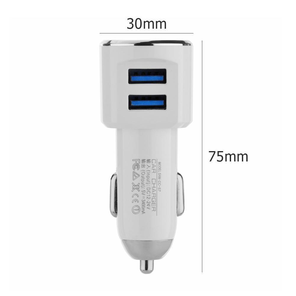 Universal Dual USB Car Charger Digital LED Display 5V 3.4A Adapter (White)