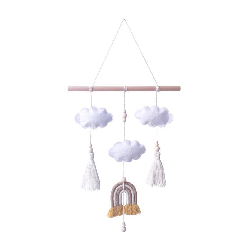 Nordic Rainbow Cloud Shape Wall Hanging Ornament Wooden Stick Tassel Pendant