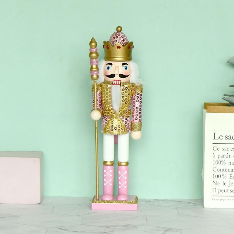 Christmas Wood Pink King Nutcracker Soldier Ornament 30cm Size Kids Gift