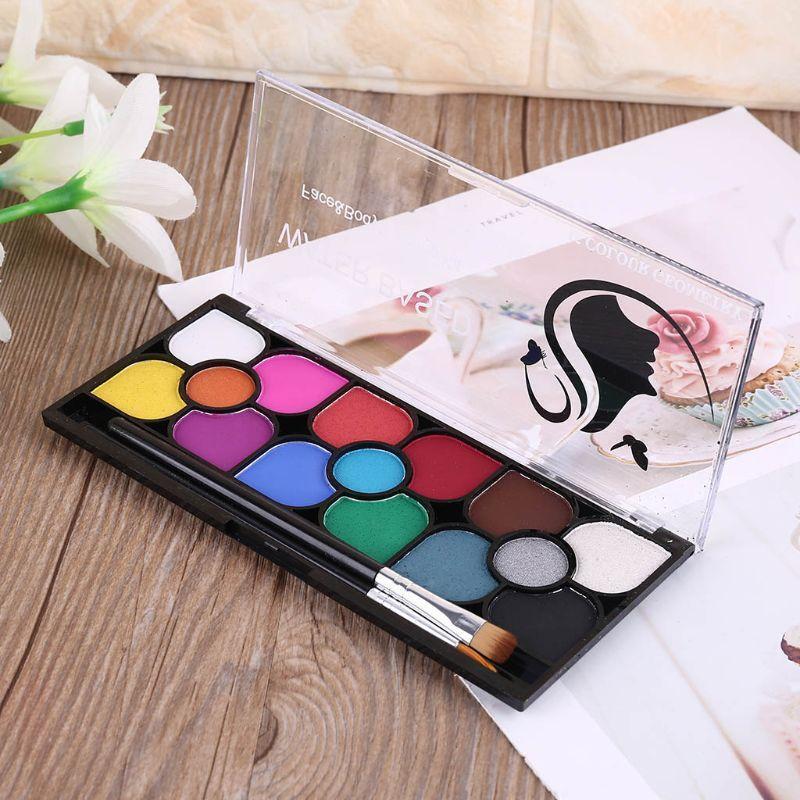 15 Colors Face Painting Body Makeup Non Toxic Water Soluble Paint with 2 Brushes