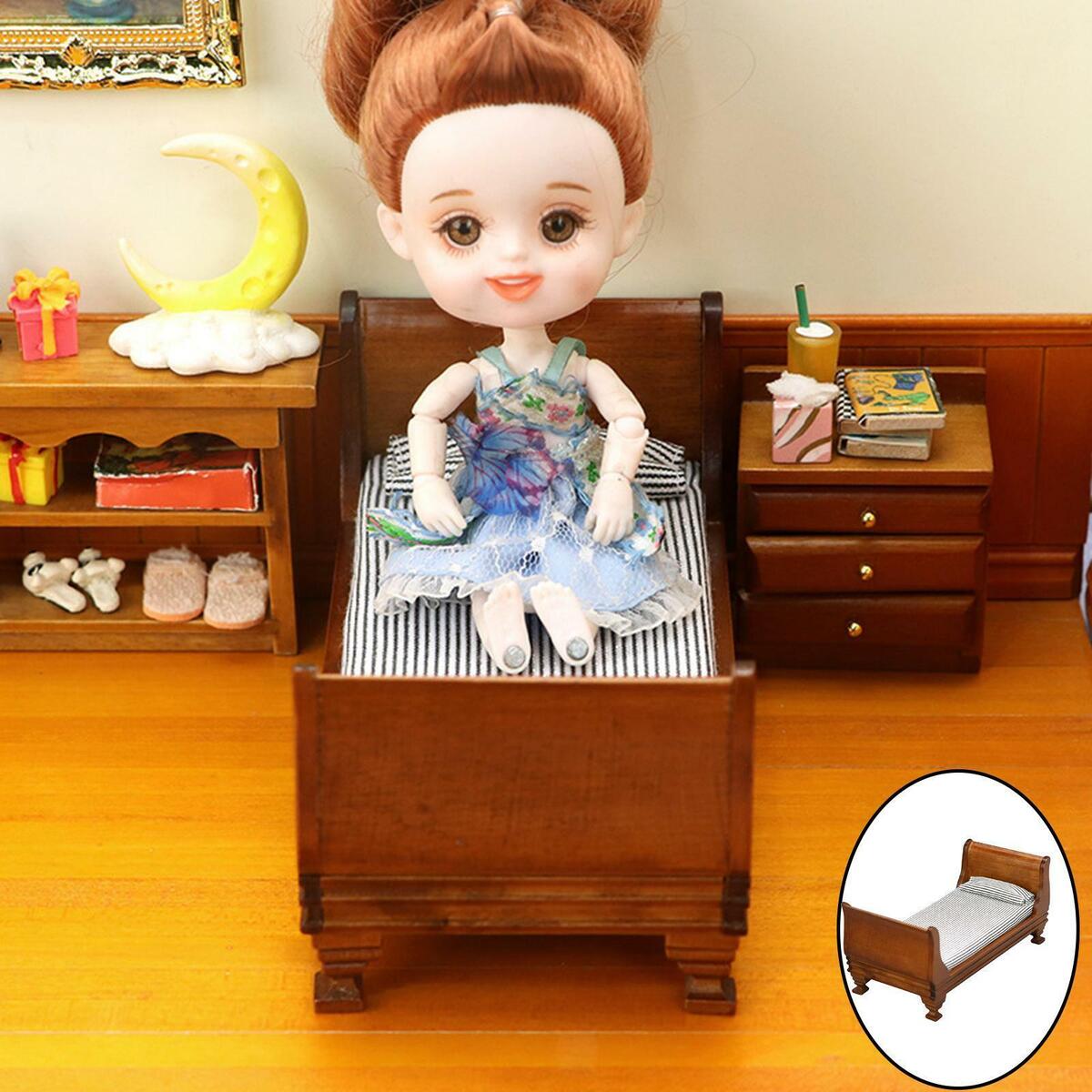 2pcs  House Wooden Bed w/ Rocking  Scenery Furniture Decor