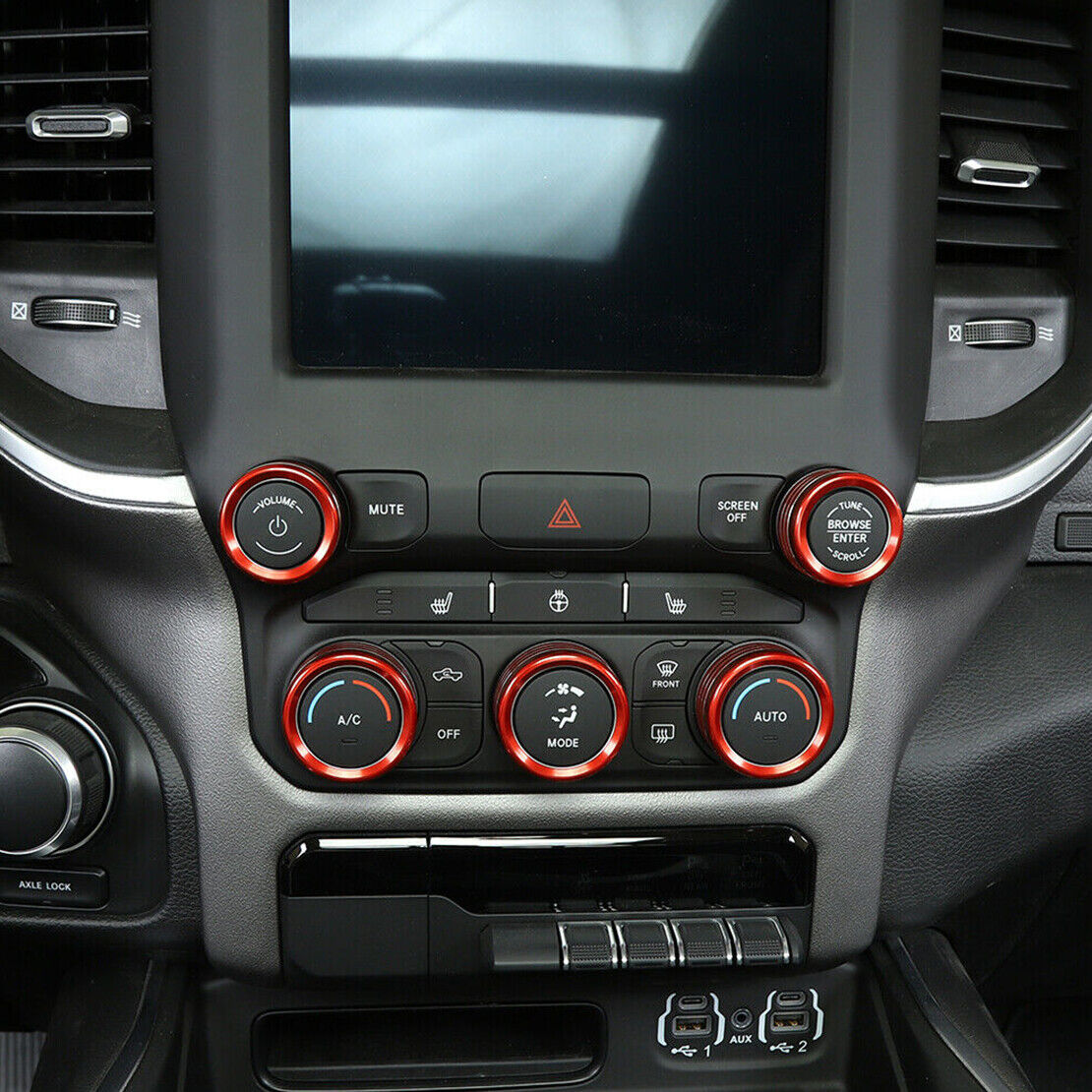 Aluminum Center AC Control Knob Ring Covers Fit for Dodge Ram 1500 2018 19 20