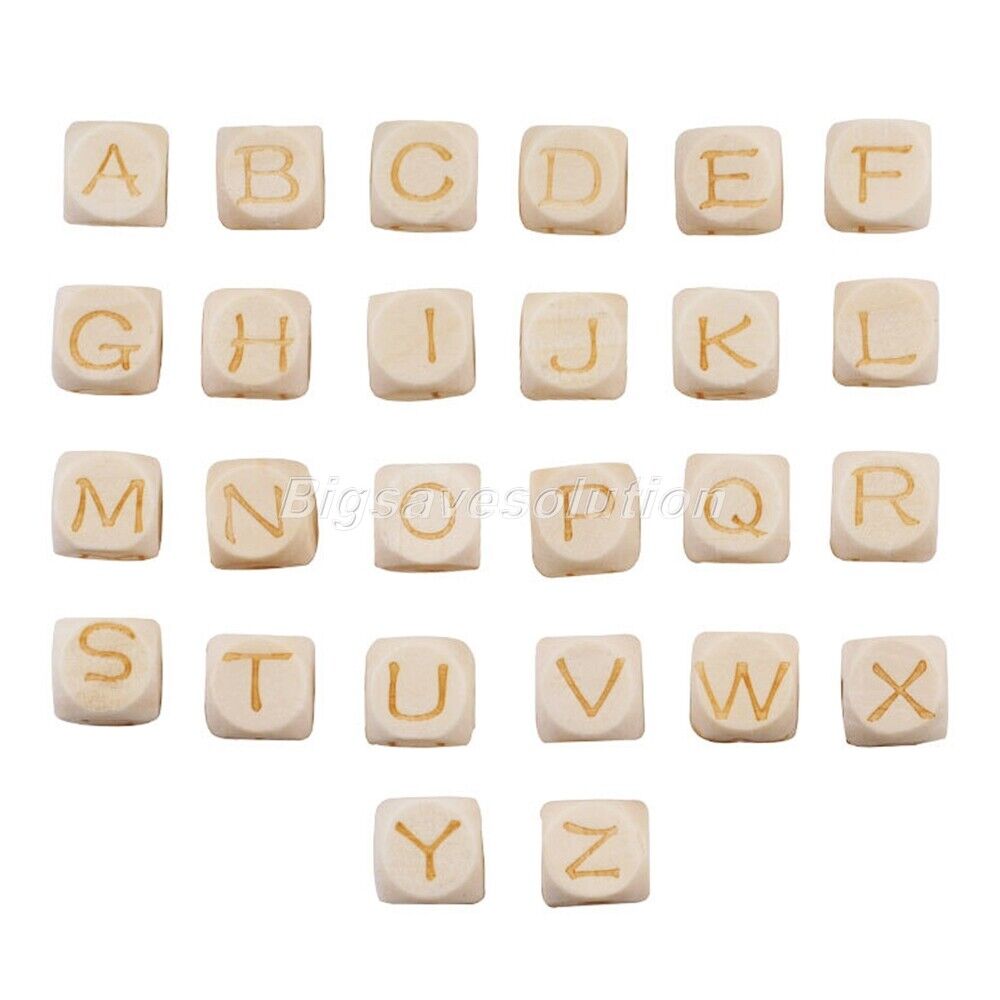 26Pcs/set 12mm Alphabet Letter Beads Cube Square Wooden Spacer Beads Handcraft