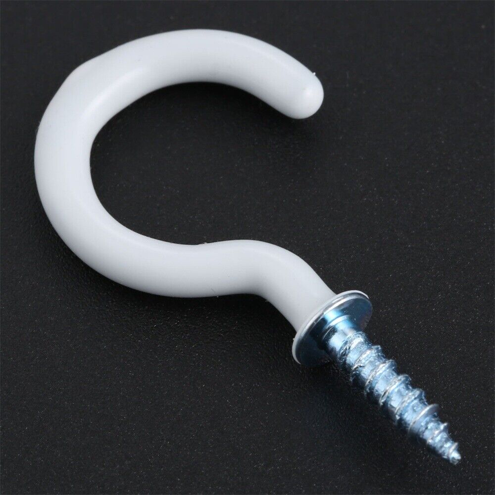 20Pcs 1.54" Strong Sharp White Vinyl Coated Ceiling Hooks Space-saving Household