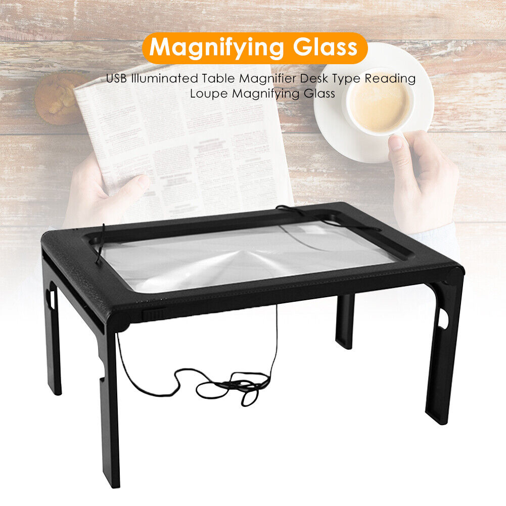USB Illuminated Table Magnifier Desk Type Reading Loupe Magnifying Glass