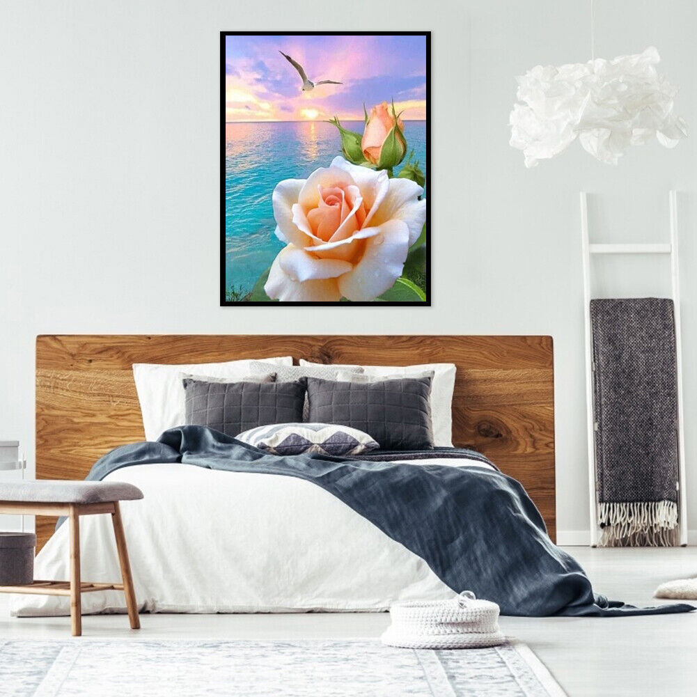 DIY Room Diamond Painting 5D Full Round Drill Flowers on Sea Picture Kit