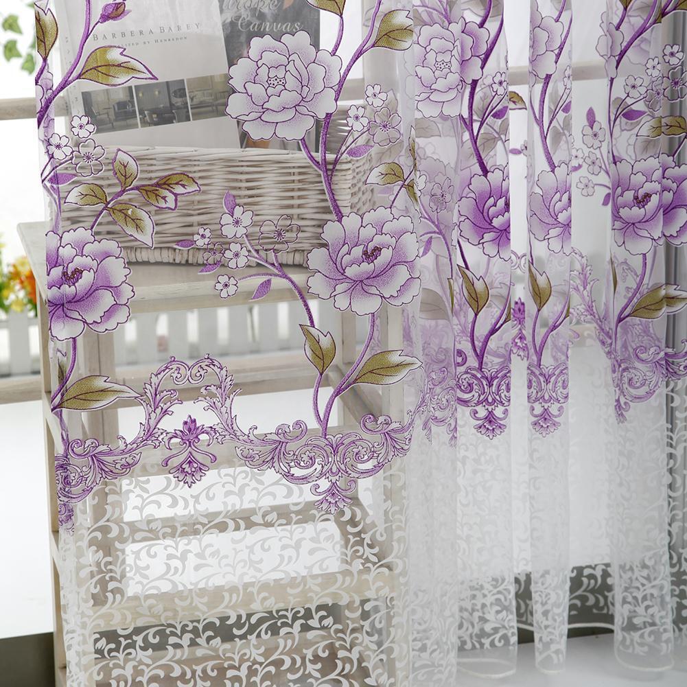 Peony Curtain Living Room Bedroom Home Door Window Curtain (Purple)