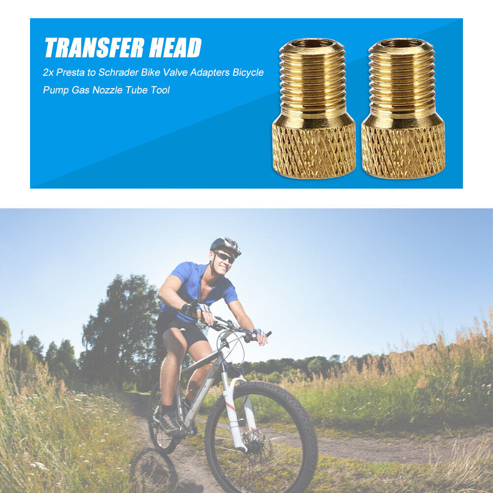 2x Presta to Schrader Bike Valve Adapters Bicycle Pump Gas Nozzle Tube Tool