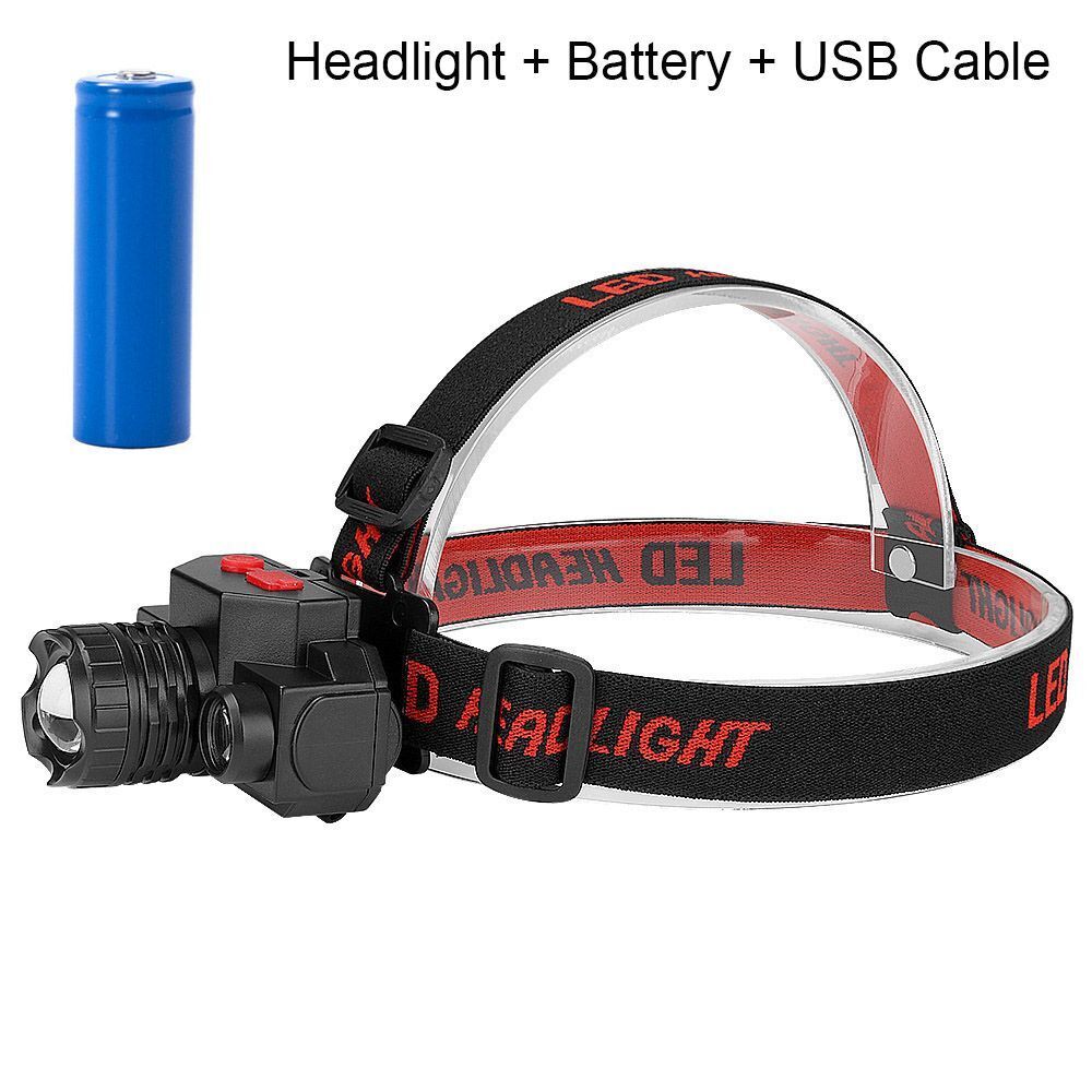 USB Rechargeable Fishing Head Torch Fishing Light Headlight LED Headlamp