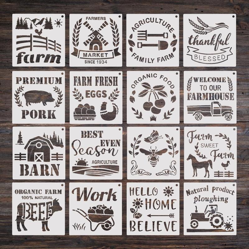 16Pcs Farmhouse Templates Art Drawing Stencil for Kid Art Painting Card Making