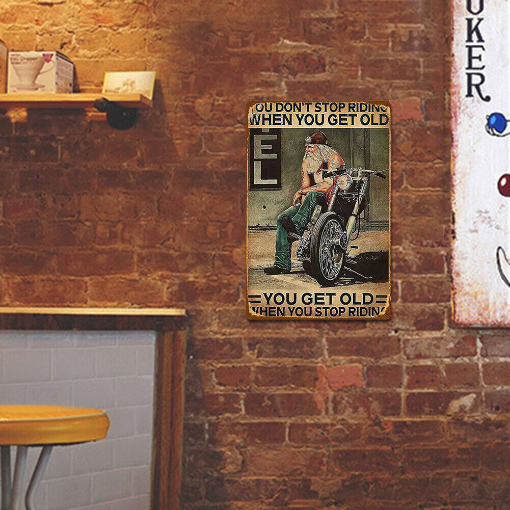 Old Man Riding Motorbike Metal Sign Plaque Wall Posters Decor for Home (B)