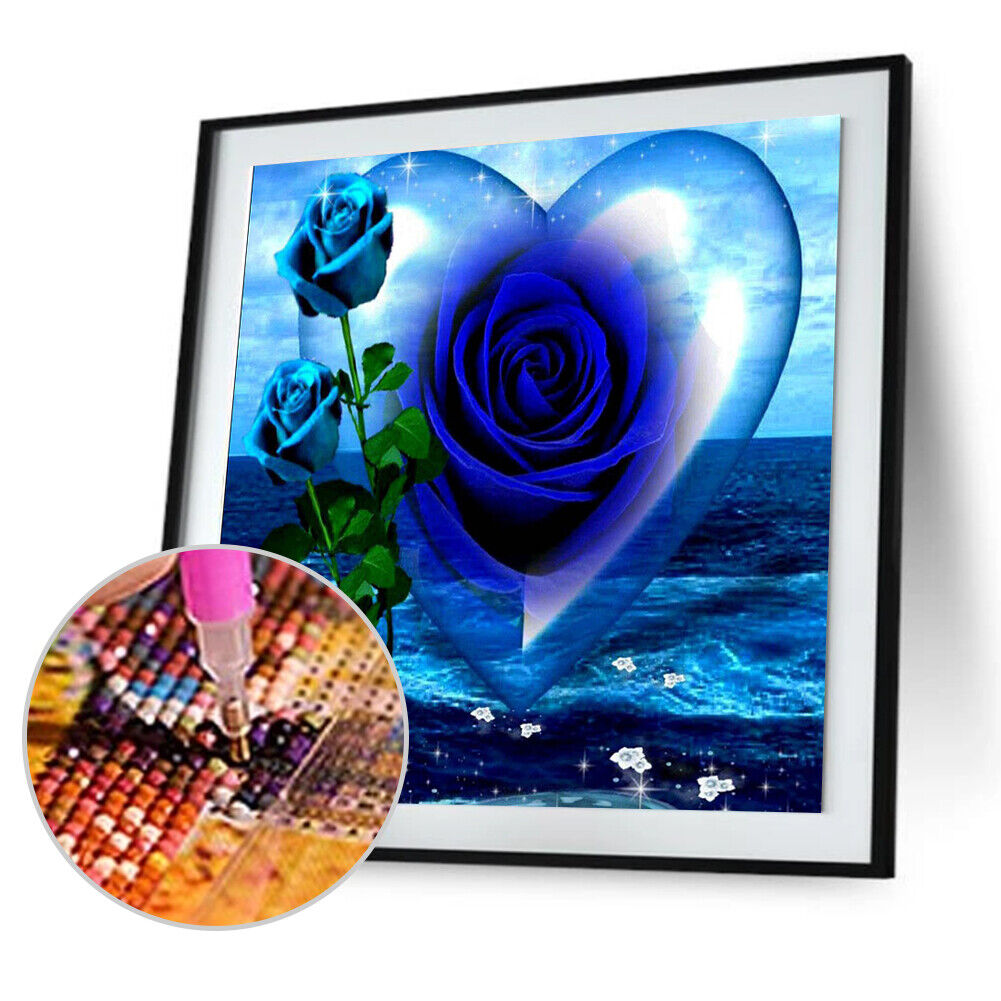 Blue Rose Heart 5D Diamond Painting Embroidery DIY Cross Stitch Home Decor