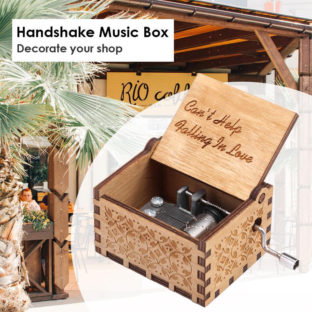 Handmade Wooden Carving Music Box Romantic Theme Birthday Decoration