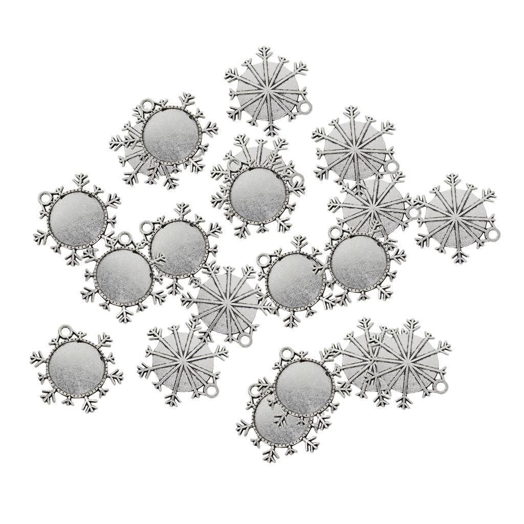 20 Pieces 25mm   Blank Snowflakes Round Bezel Pendant Tray Base