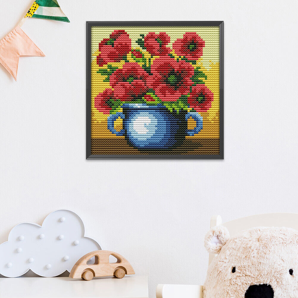 14CT Stamp Cross Stitch Kits DIY Flowers Printed Needlework Decor (H535)