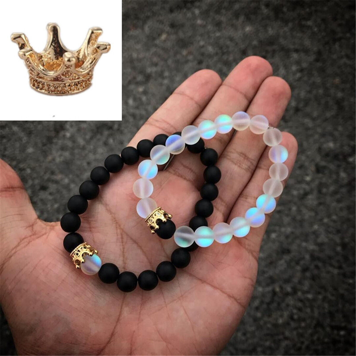 2pcs Couples Distance Bracelets Bead Lover Crown Bracelet Men Women