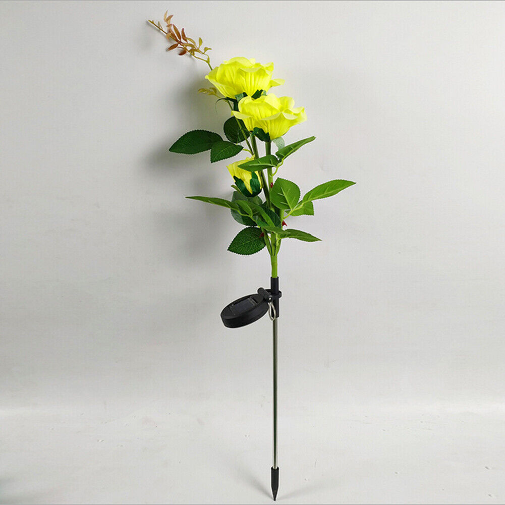 IP65 Waterproof Solar Powered 3 LED Rose Light Garden Ground Lamp (Yellow)
