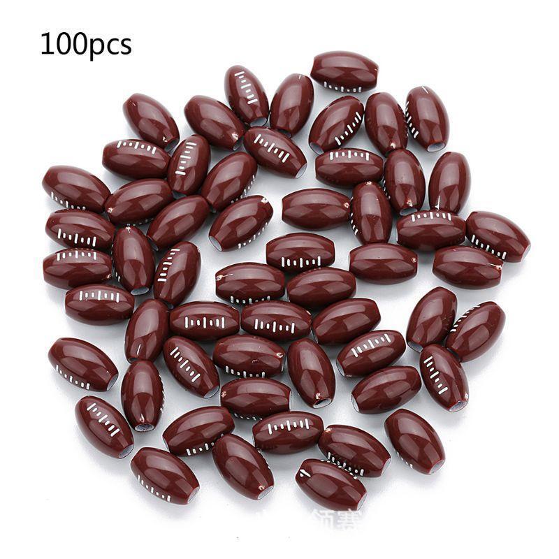 100Pcs Brown Rugby Beads American Football Sports Spacer Beads Jewelry Making