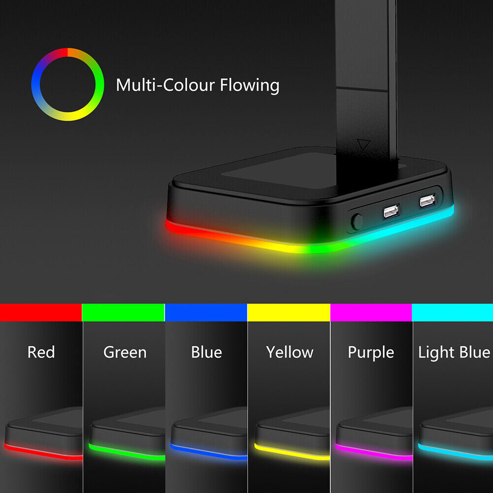 RGB Headphones Display Stand w/ 2 USB Charging Ports Gamer Earphone Holder