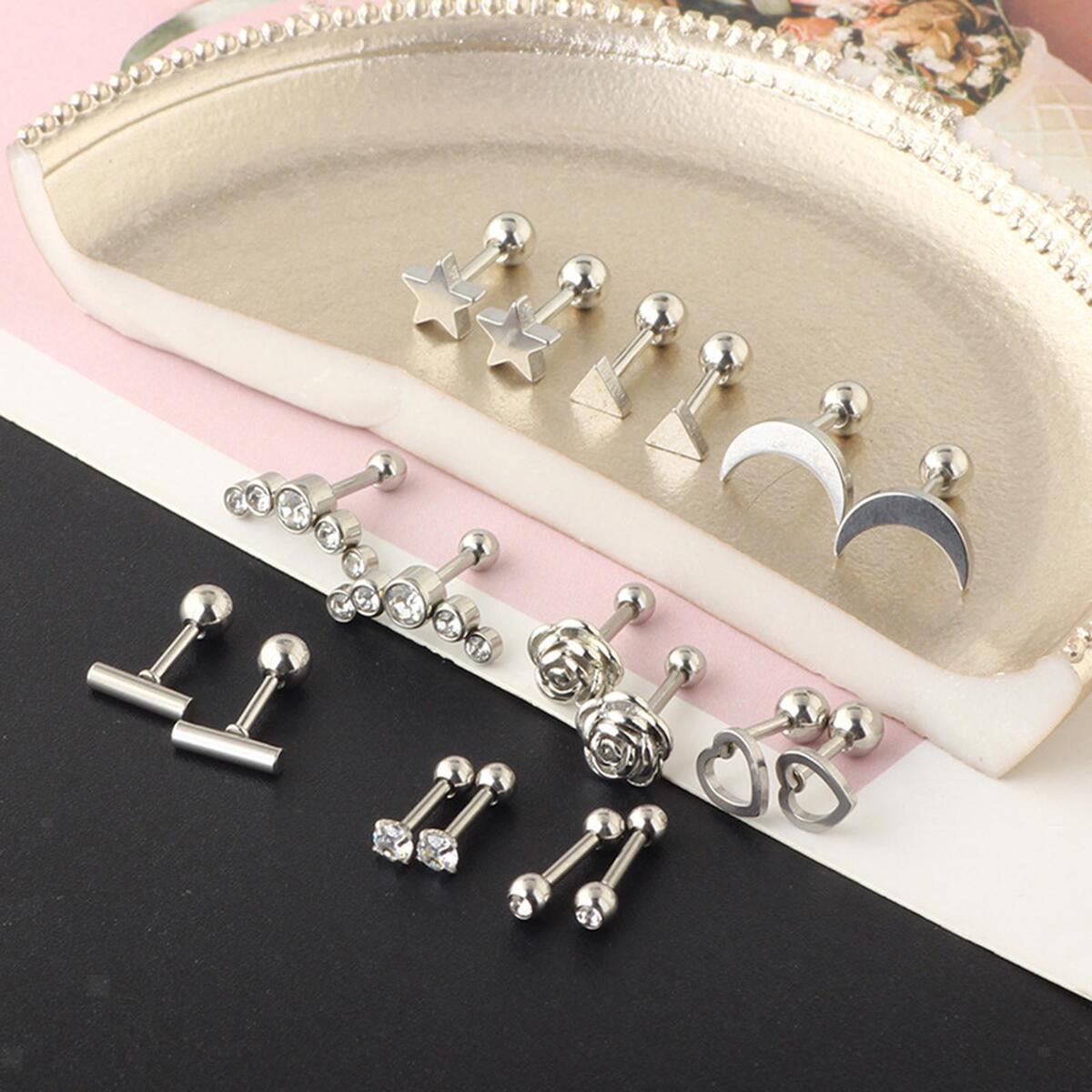 18x  Tragus Earrings Set Gifts Small Stainless Steel Tiny for Girls