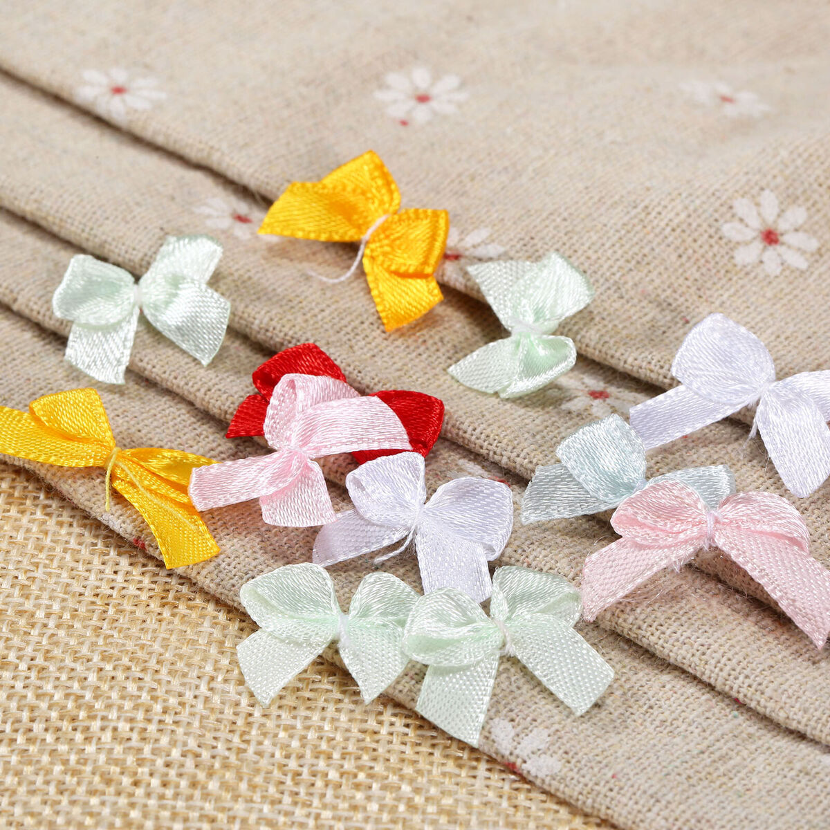 100Pcs Satin Ribbon Bows Mini Flowers 20*10mm Scrapbooking Wedding Decoration