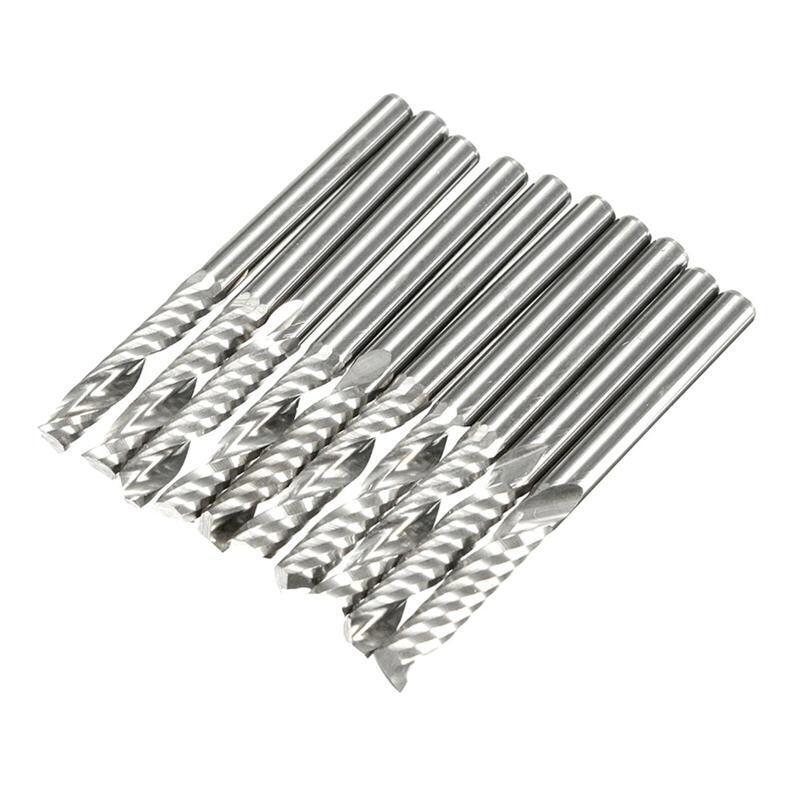 10 Pcs CNC Single Flute End Mill Cutter 3.175mm Spiral Router Bits for Slotting