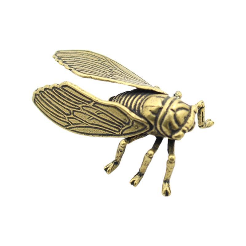 Chinese Hand Engraving Exquisite Copper Brass Cicada Small Statue Ornament Small
