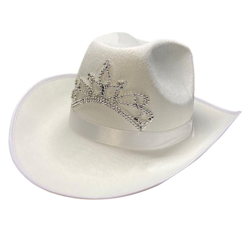 Elegant White Crown Cowgirl Hat Western Cowboy Hat with Drawstring for Festival