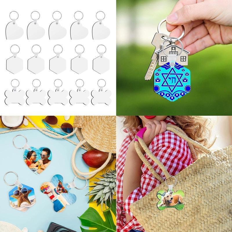 Pack of 15pcs Sublimation Blank Keychains Set - DIY MDF Keychains Kit Bag Tag