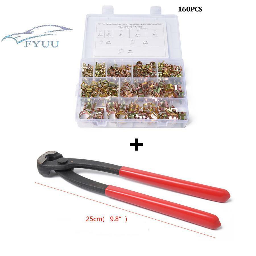 160 Pcs 8 Sizes Spring Clips+ Pliers Stainless Steel Hose Clamps For SUV Cars