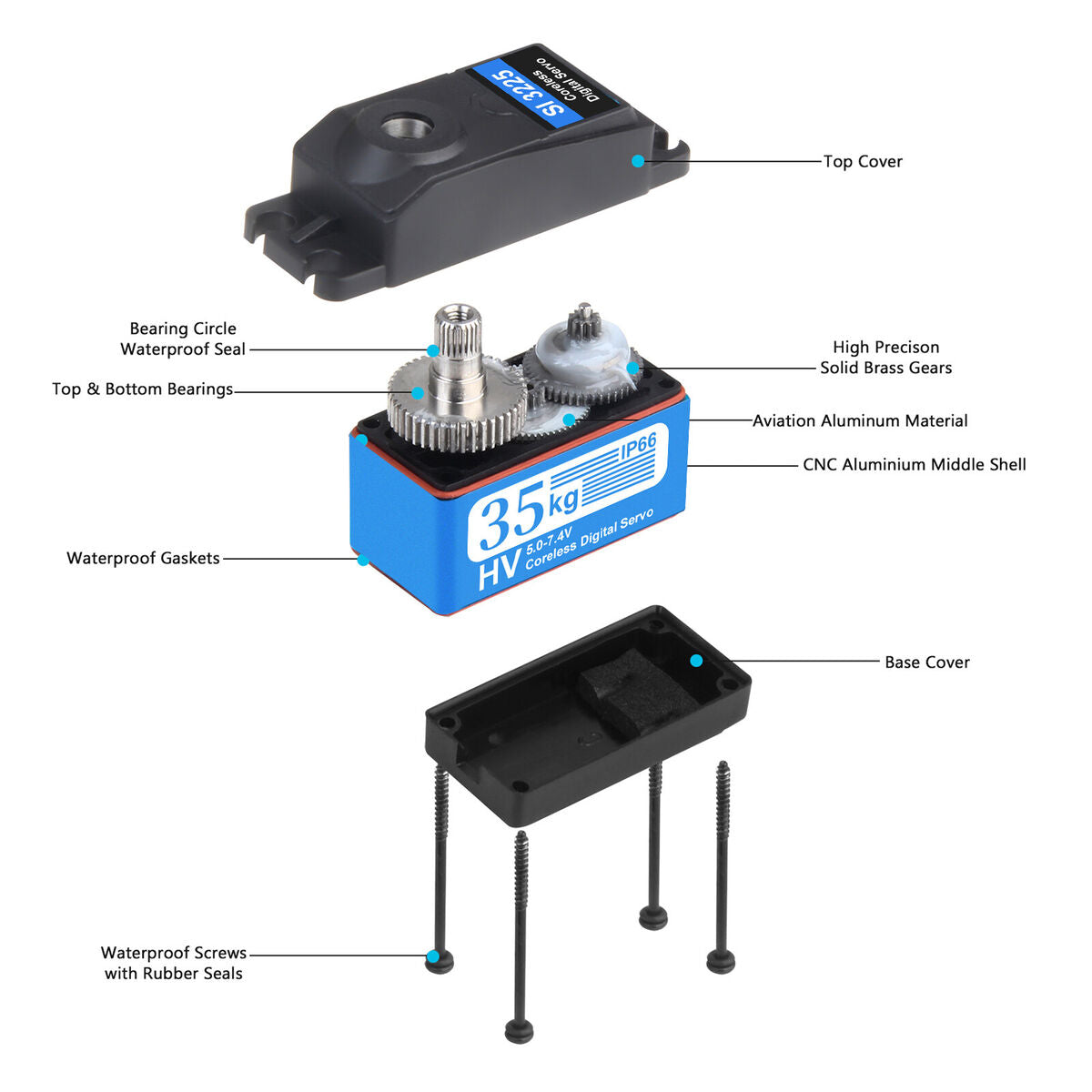 180 Degree Waterproof 35kg Digital Servo Kits for 1/10 1/8 RC Car Plane (A)