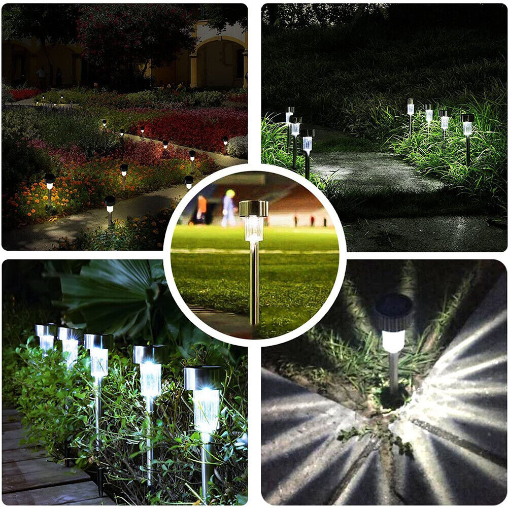 10pcs LED Solar Light Mini Steel Tube Lawn Stake Lamp Garden Decor (White)