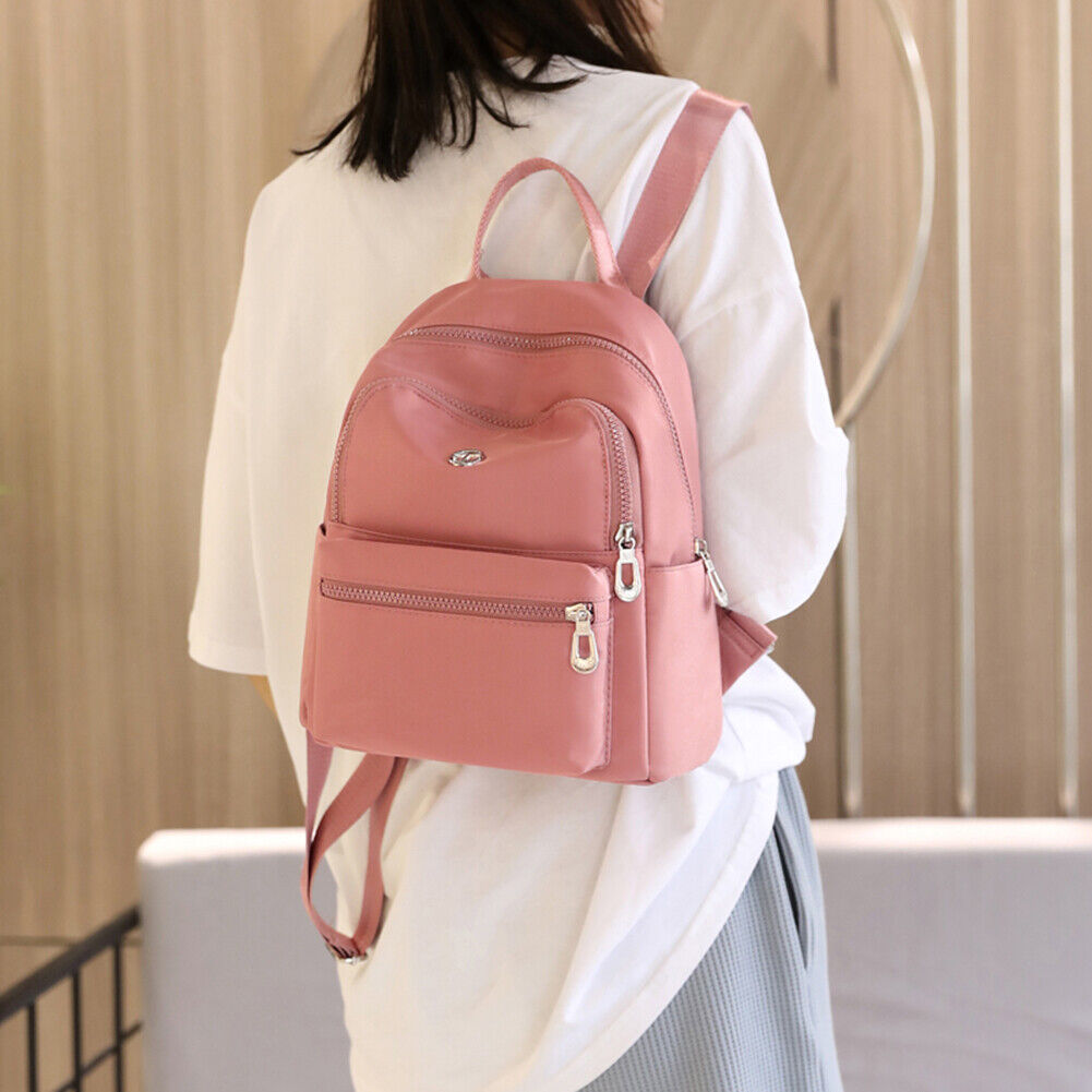 Waterproof Nylon School Shoulder Bag Women Casual Travel Backpack (Pink)
