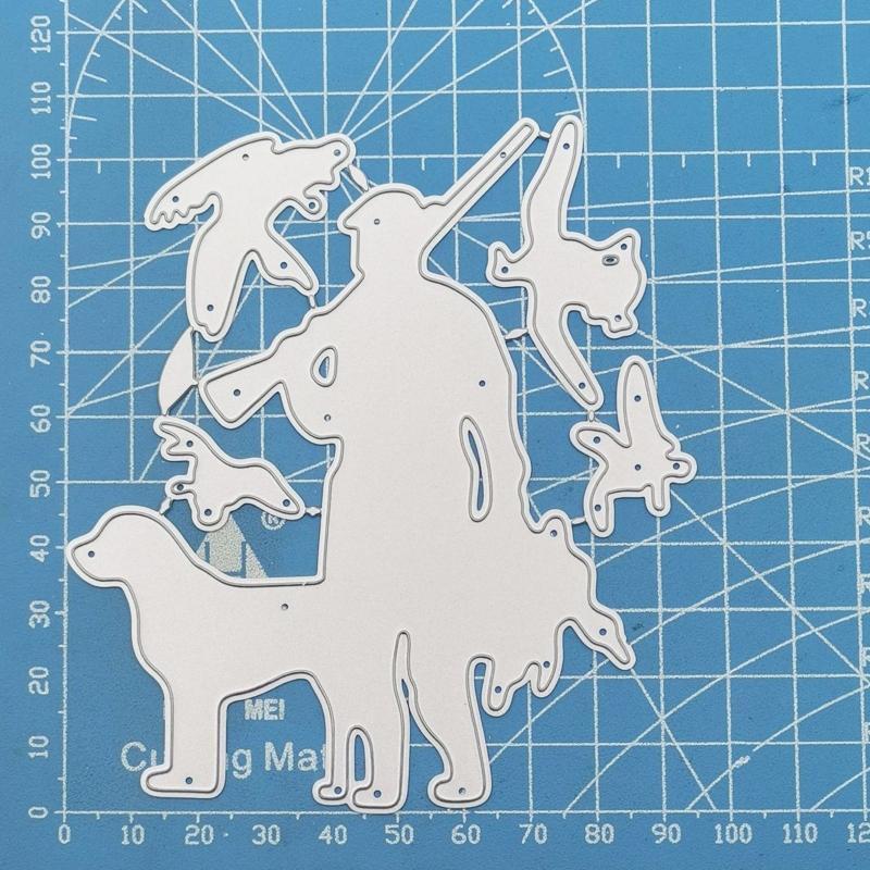 Man Dog Hunting Metal Cutting Dies Stencil Scrapbooking DIY Album Stamp Emboss