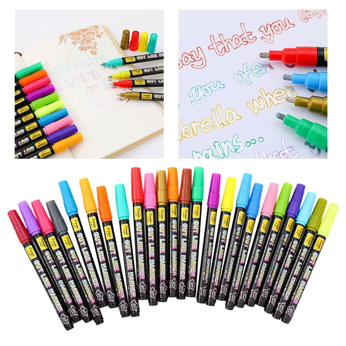 24Pcs Acrylic Outline  Markers Writing  for  Rock Painting