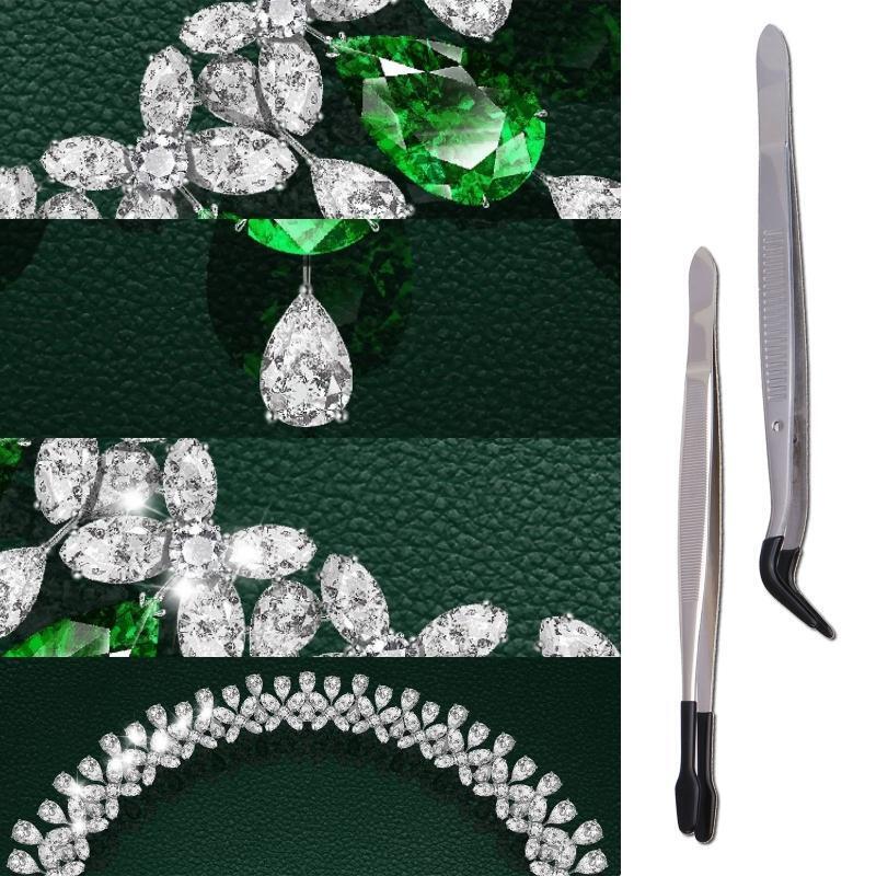 Stainless Steel Tweezers with Rubber Tipped Set of 2 Straight Flat Bent Tip Twee