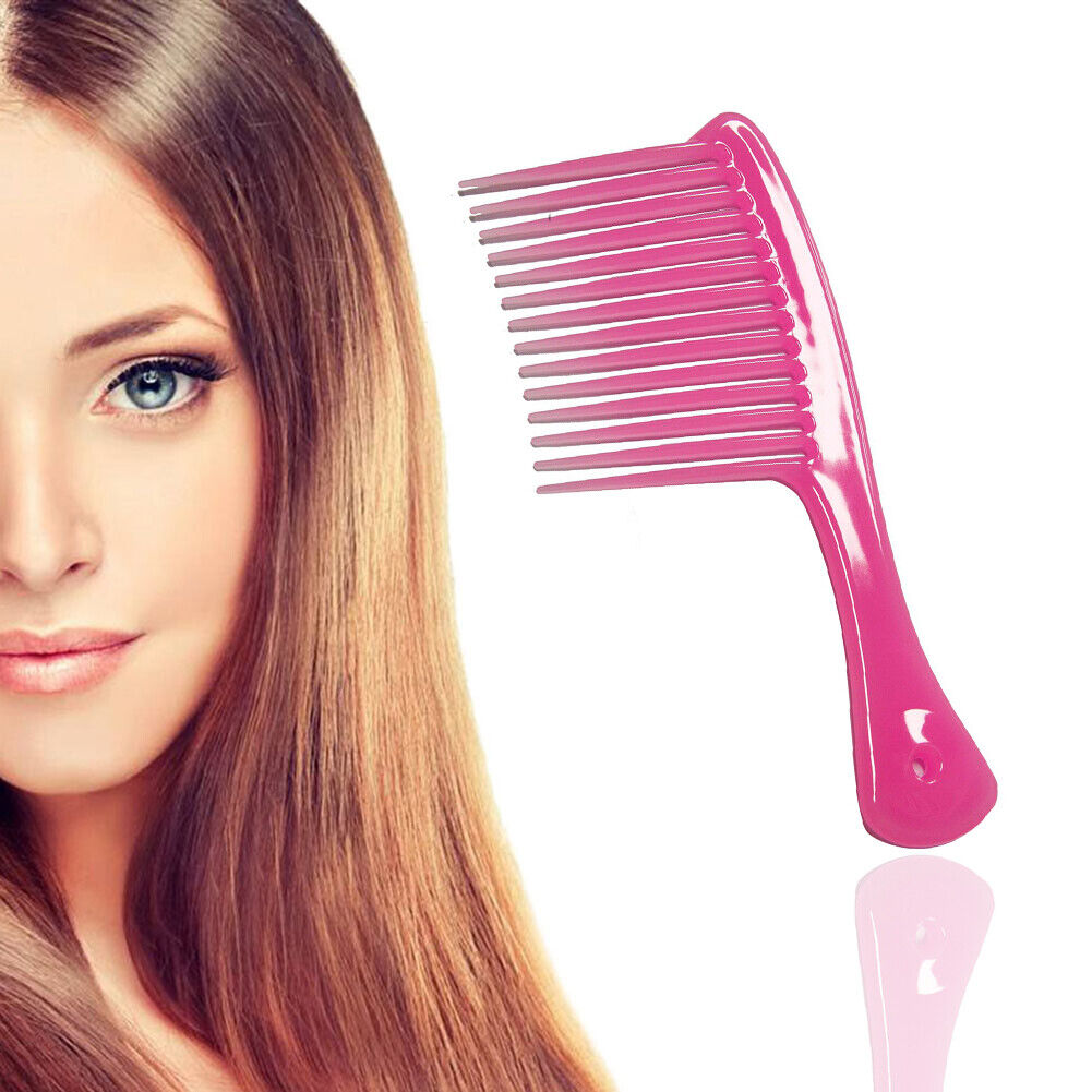 Large Wide Tooth Comb Handle Detangling Reduce Hair Loss Brush Tool (Pink)