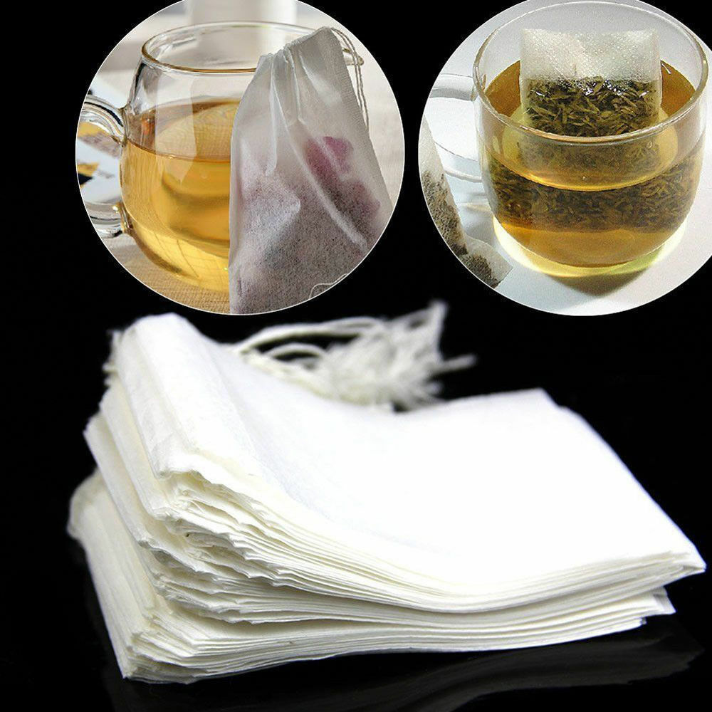 50pcs Empty Teabag String Heat Seal Filter Paper Herb Loose Tea Bag White