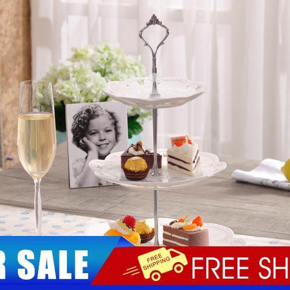 Set of 3 Tiers Cake Plate Stand Handle Fitting Party Crown Rod DIY