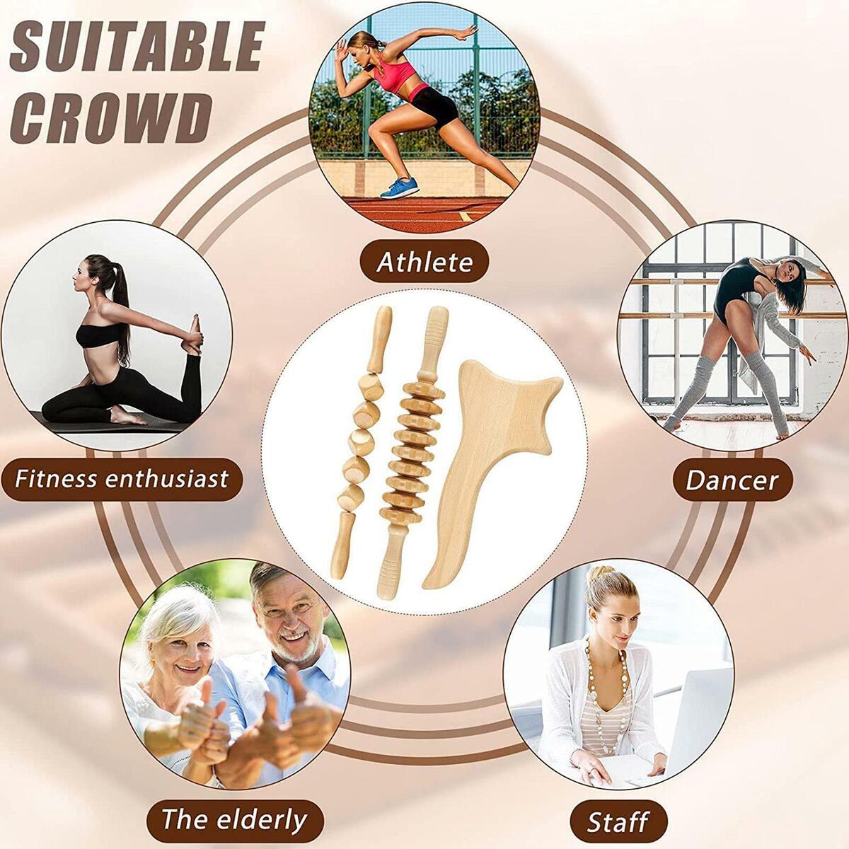 3Pcs Wooden Massage Tools  Roller Body  Sore Muscle