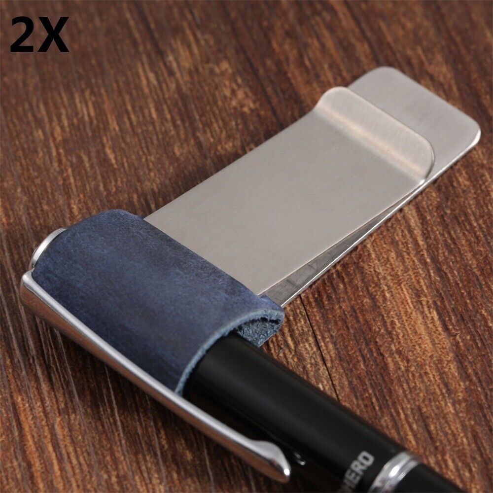 2 Set Blue Leather Pen Holder Organizer Clip For Notebook Diary Journal Passport