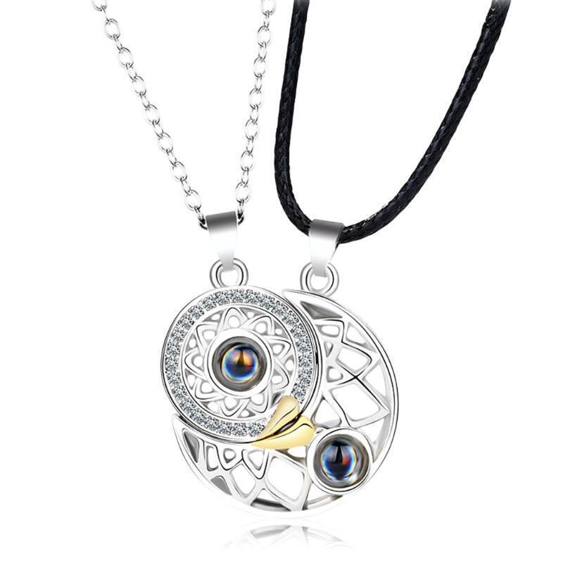 Love Couple Necklace a Pair Clavicle Chain Projection Stone Necklace Women