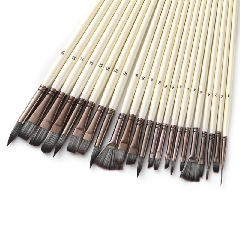 24pcs Nylon Hair Wooden Handle Watercolor Paint Brushes Pen Scraper Scrubbing