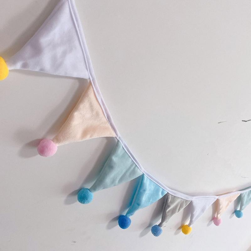 243cm Pennant Flannel Bunting Banner Hanging Flags String with Plush Balls Decor